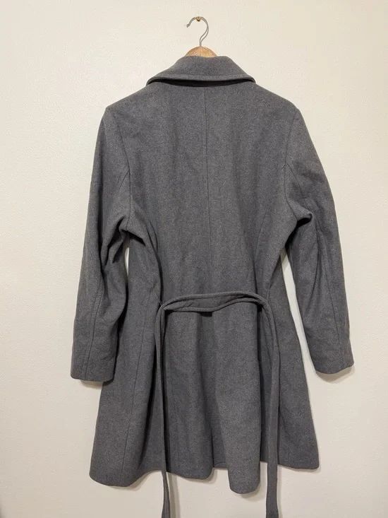 NWT Express Grey Pea Coat Size XL Wool Long Gray Tie NEW Women’s - Picture 5 of 8